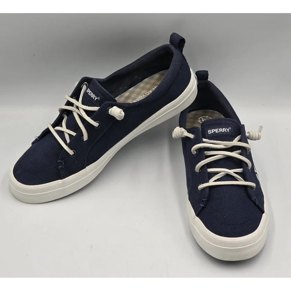 Sperry Crest Vibe Floral STS89178 Navy Canvas Sneakers Women's Size 8